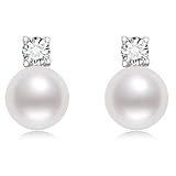 Orecchini con perle argentate, orecchini da donna, bianchi, in argento con perla, impermeabili, ipoallergenici, alla moda, regalo per donne e ragazze