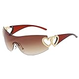 YAMEIZE Trendy Y2K Wraparound Heart Occhiali da Sole - per le Donne Uomini Elegante Rimless Wrap Around Oversized Occhiali Neri Ciclismo Guida Shopping All'apert