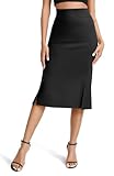 Donne Elegante Business Elastico Bodycon Matita Gonna Alta Vita Midi Gonne con Divisa(M, Nero)