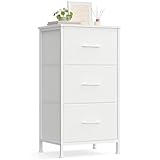 SONGMICS Cassettiera Camera da Letto, Mobile con 3 Cassetti, Acciaio, MDF, Tessuto non Tessuto, Cabina Armadio Ingresso Soggiorno, Bianco Nuvola e Bianco Neve LGS313WH01