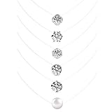 6PCS Collana Girocollo Trasparente con Set di Perle Collana in Nylon con zirconi cubici e Collana di Perle
