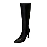 Stivali lunghi da donna Chunky Block Tacchi alti Scarpe da donna Piattaforma Spessa Inverno Stretch Stivali alti al ginocchio Scarpe da donna, Nero , 39 EU