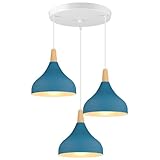 iDEGU 3 Luci Lampadario a Sospensione Retrò LED Lampada a Soffitto in Legna Metallo Moderna Lampada a Sospensione Stile Scandinavo Plafoniera per Soggiorno Camera Sala da Pranzo (Blu Oxford, Rotondo)