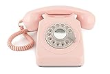 GPO 746 Rotary Telefono Fisso Retro anni ‘70, Telefono Classico con Interruttore per Suoneria, Cavo Arricciato, Suoneria a Campanello Originale, per Casa e Hotel, Rosa Garofano