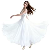 Baisdan Donna Gonna in Chiffon per Danza del Ventre, Gonne Flamenco a Cerchio Completo per Costumi di Halloween, Carnevale Spettacoli, Bianco, Taglia Unica