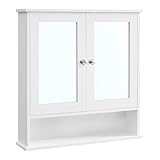 VASAGLE Armadio da Bagno, Specchiera, Mobile da Parete con 2 Ante a Specchio e Scomparto Aperto, Ripiano Regolabile, Montaggio a Parete, 13 x 56,5 x 58,5 cm, Bianco LHC002