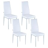 Baroni Home Set di 4 Sedie da Pranzo con Schienale Alto e Seduta Ergonomica con Cuciture Decorative, Sedie Eleganti Imbottite in Ecopelle con Struttura in Acciaio, 40X48X96 cm, Bianco