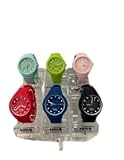 Tinta Unita Orologi Analogici in Silicone, Set da 6 Colori, Nero, Blu, Verde Acqua, Rosso, Rosa, Verde Fluo (Rosa)