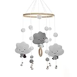 Baby Campanelli Eolici, Campana Mobile Baby Culla, Campana di Vento Neonato, Carillon del Vento del Bambino Palla del Feltro a Mano Art Appeso Arredamento per Culla Decorazione e Cameretta, Grigio
