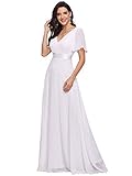 Ever-Pretty Vestito da Sposa Donna Stile Impero Linea ad A Scollo a V Maniche Corte Lungo Bianco 46