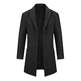 Allthemen Cappotto Lungo da Uomo Casual Trench Invernale in Lana Cappotti Spessa a Due Petti Outerwear a Vento Parka nero M