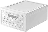 Rotho Country Cassettiera con 1 Cassetto in Rattan, Plastica (PP) senza BPA, Bianco, Piccolo/8.3 L, 35.0 x 26.0 x 14.5 cm