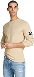 Calvin Klein Jeans Maglietta Maniche Lunghe Uomo Badge Waffle LS Tee Basic, Beige (Pale Khaki), XS