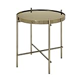 WOMO-DESIGN Tavolino da Caffè Ø 43x45 cm Colore Ottone Realizzato in Metallo e Vetro Tavolino da Design per Soggiorno con Piano in Vetro e Struttura Metallica Tavolo Rotondo Stile Moderno da Salotto