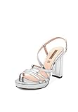 QUEEN HELENA Sandali Eleganti Lucidi Aperti con Tacco Alto Donna S2809 (Argento, Numeric_39)