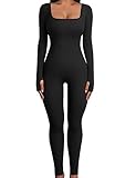 UMIPUBO Tuta Intera Donna Yoga Jumpsuit Sportiva Manica Lunga Tuta Intera Scollo U Completo Tinta Unica One Piece Palestra Leggings Slims Abbigliamento Moda Elastico Rompers Clubwear (Nero, S)