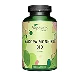 BACOPA MONNIERI BIO Vegavero® | 750 mg | Brahmi con Bacopasidi | NOOTROPICO naturale per Memoria e Concentrazione | 180 compresse | Vegan