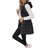 Gilet Donna Smanicato Donna Lungo Giacca Invernale Caldo Giubbotto Termica Smanicato Cappotto Senza Maniche Elegante Piumino Lunga Parka Giacche con Cappuccio Tasche Cerniera Intera