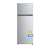 Midea MERT210FGE50 Frigo-congelatori doppia porta 204 L, Congelatore da Montare in Alto, 176kWh/annum, controllo della temperatura regolabile, Luce LED, Argento