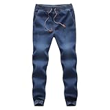 Jeans con Elastico in Vita da Uomo, Pantaloni della Tuta con Coulisse e Elastico in Vita, Jeans Casual Denim da Uomo