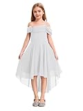 Zaldita Vestito da Damigella Tinta Unita Bambina in Chiffon con Gonna Asimmetrico Abito Elegante Senza Maniche con Fodera per Comunione Compleanno Cocktail A Bianco 11-12 Anni