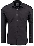 J'S FASHION Camicia da Uomo a Maniche Lunghe, Slim-Fit, Facile da Stirare Nero M