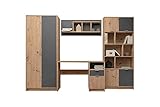 AVANTI TRENDSTORE-Kaeli-Set di mobili camera da letto dei ragazzi/ospiti legno laminato, con armadio, scrivania, libreria e scaffale a muro. Posizionati liberamente.