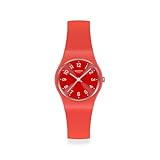 Swatch Orologio da polso, cinturino in plastica rossa, quadrante rosso con numeri bianchi, 34 mm