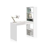 Abitti Tavolo da PC o scrivania con libreria Reversibile in Bianco Alpi, 144 x 120 x 52 cm