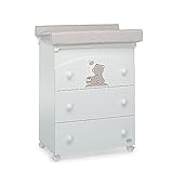 Foppapedretti Bagnetto Fasciatoio Golosone, Legno, Made in Italy, 3 Cassetti, Piano Fasciatoio Ribaltabile, Vaschetta Anatomica Estraibile, 4 ruote, Materassino Incluso, 47x69x89 cm, Bianco