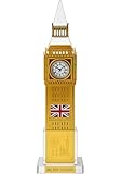 JRose Collections Big Ben London, orologio con luce a LED, 22 cm, alimentato tramite USB, decorazione dorata, design in cristallo acrilico, decorazione britannica con bandiera del Regno Unito, luce