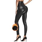 Lishang Leggins Pelle Donna Push Up Pantaloni Ecopelle Leggings Sexy Vita Alta Similpelle Termici Pantalone PU Elastico Nero