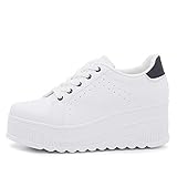 Scarpe Donna Ginnastica Sneakers Sportive Casual Platform Zeppa Alta 900-1 White Black N.36