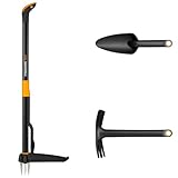 Fiskars Set di Attrezzi da Giardino, 3 pezzi, Sarchiatore Xact, Acciaio Inox/Plastica, Solida Combinazione di Zappa e Cazzuola, Plastica Rinforzata con Fibra di Vetro, Nero/Arancio, 1077307