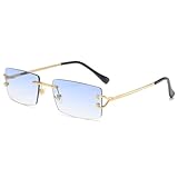 kachawoo Occhiali da sole facili da abbinare strada selfie occhiali da sole alla moda in metallo senza bordi per donne e uomini, oro con blu