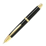 Pilot Pen 1040001M, Stilografica Capless Gold, con Meccanismo a Pressione e Finiture Placcate Oro, Pennino Misura M, Nero, in Confezione con Converter e Cartuccia Nera