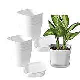 Naisfei 10 vasi per fiori in plastica, autoirrigazione, con sottovaso, diametro 10 cm, adatto per interni ed esterni (bianco)