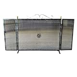 Parascintille per Camino/Caminetto, 3 Ante Richiudibili in Ferro Battuto con Pomelli in Ottone, Made in Italy (60 cm + (15 cm x 2 Antine) 48 cm h)