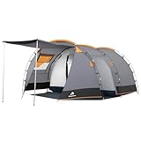 CampFeuer tenda super+ per 4 persone | Grigio/nero (arancio) | Grande tenda tunnel con 2 ingressi e tettoia, colonna d'acqua 3000 mm | Tenda per gruppi, per campeggio e per famiglie