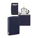 Zippo Accendino antivento – Logo & Flame Design – Navy opaco – Ricaricabile – Riutilizzabile – Antivento – Confezione regalo – Metallo – Made in USA – Amazon