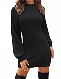Zeagoo Vestito Donna Invernale Abito a Maglia Manica Lunga Aderente Mini Abito Elegante Maglione Lavorato Tinta Unita XS-XXL