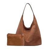 GSenhui Hobo Bag Slouchy Tote Bag - Borsa a tracolla da donna in pelle scamosciata con chiusura lampo, marrone