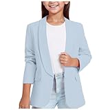 Generico Bambina Ragazza Giacca Manica Lunga in Tinta Unita Tailleur Cardigan Elegante Cappotto Leggero Bambine Primavera Autunno Abbigliamento Vestiti Ragazze 3-14 Anni (Light Blue-2, 9-10 Years)