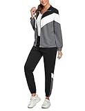 Marvmys Tuta Donna Completa Sportiva Set Leggero Maniche lunghe Colore Contrasto Autunno Invernale Sportivi B-grigio scuro M