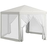 Outsunny Gazebo 4x4 m da Giardino Esagonale con Pareti in Rete, 2 Porte e Gambe Regolabili, Gazebo in Metallo e Poliestere con Picchetti e Funi, Bianco Crema