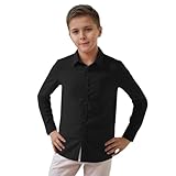 Camicie e camicette per bambini ragazzi ragazze camicia tinta unita a maniche lunghe per bambini gentleman risvolto con bottoni, Nero , 3-4 Anni