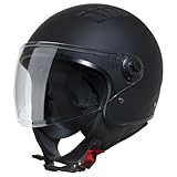 VINZ Como Casco Jet con Visiera ECE 22.06 Certificato | Per scooter, moto e Vespa | Uomo E Donna | nelle taglie dalla XS-XL| Disponibile in quattro colori - Nero opaco