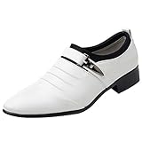 Scarpe casual da uomo in pelle morbida con punta in vernice e fibbia, stile britannico, scarpe in pelle per feste, appuntamenti, banchetti e balli scolastici, scarpe moderne in pelle formale, bianco,
