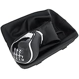 Car Passion Cuffia Leva Cambio Manuale + Pomello + Ghiera Cromata Telaio Compatibile con Seat Leon III 2012-2017 Cuciture Nere Set Completo Ricambio Auto (6 Marce)