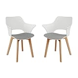 GrandCA HOME Set di 2 Sedie da Cucina Nordica Sedia da Pranzo con Gambe in Legno Massello, Sedie Imbottite per Camera da Letto, Soggiorno, Cucina, Bianco